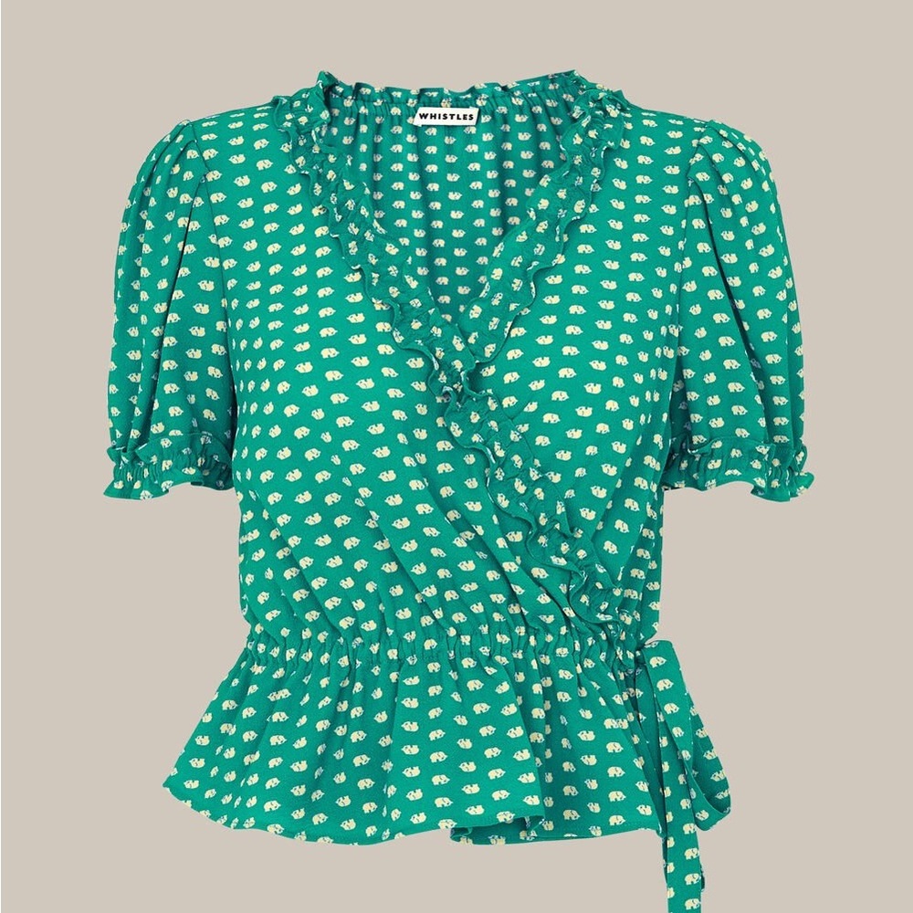Whistles Green Elephant Print Wrap Top (Brand New in Tag)